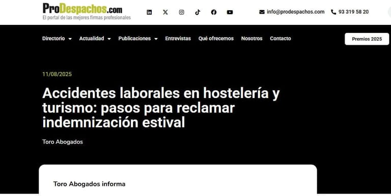 toro en prodespacho accidentes hotelería