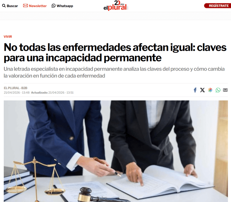 Toro Abogados en El Plural: no todas las enfermedades afectan igual a una incapacidad permanente